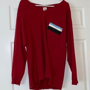 PINK oversized V neck long sleeve t shirt
